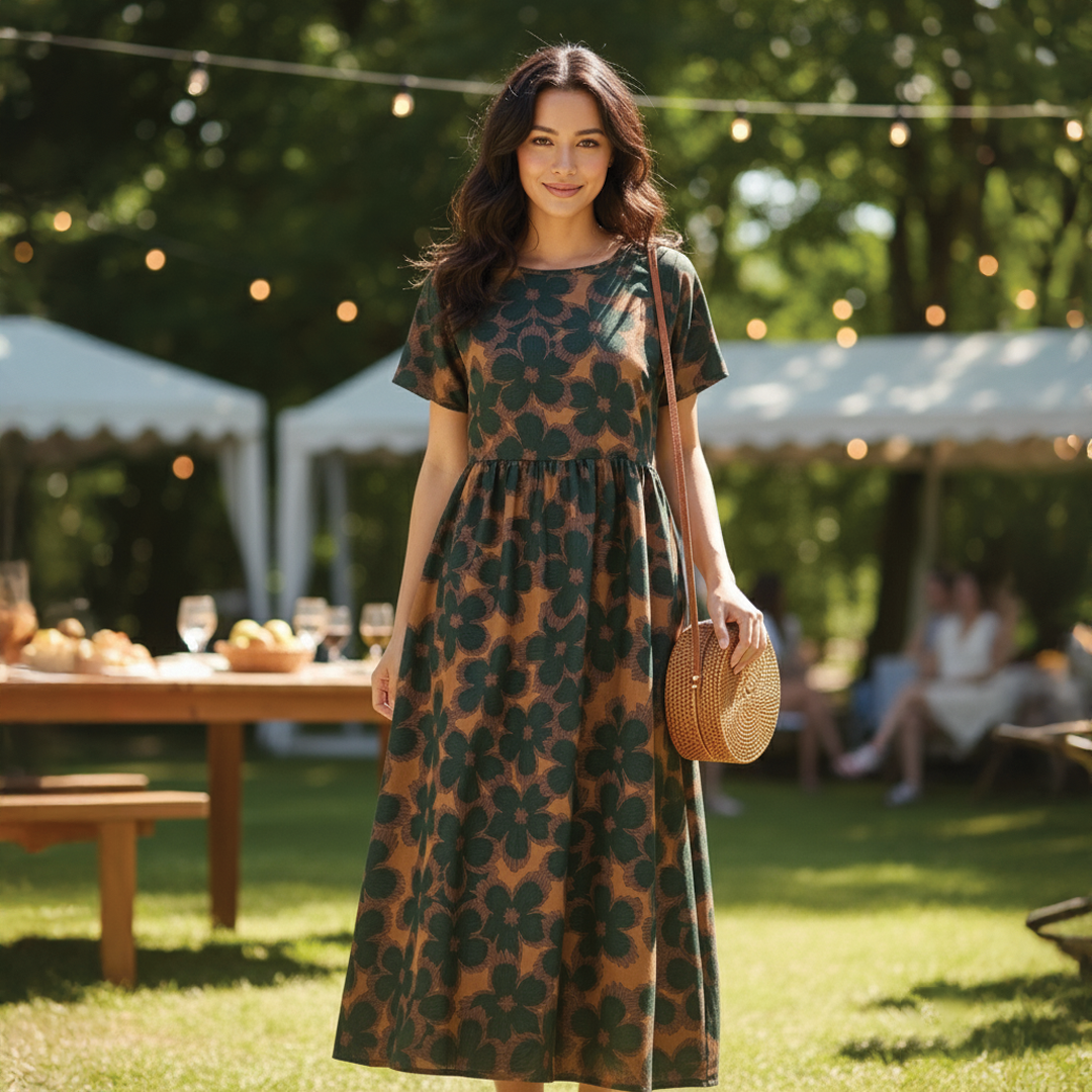 TrendAura Samantha Boho Midi Dress - Breezy Comfort And Flattering Waist For All Day