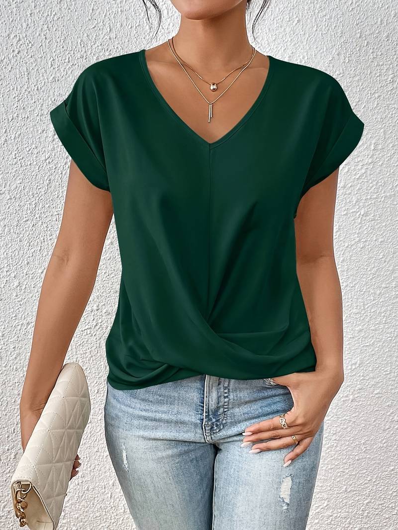 Women’s V-Neck Twist Front Top | Short Sleeve