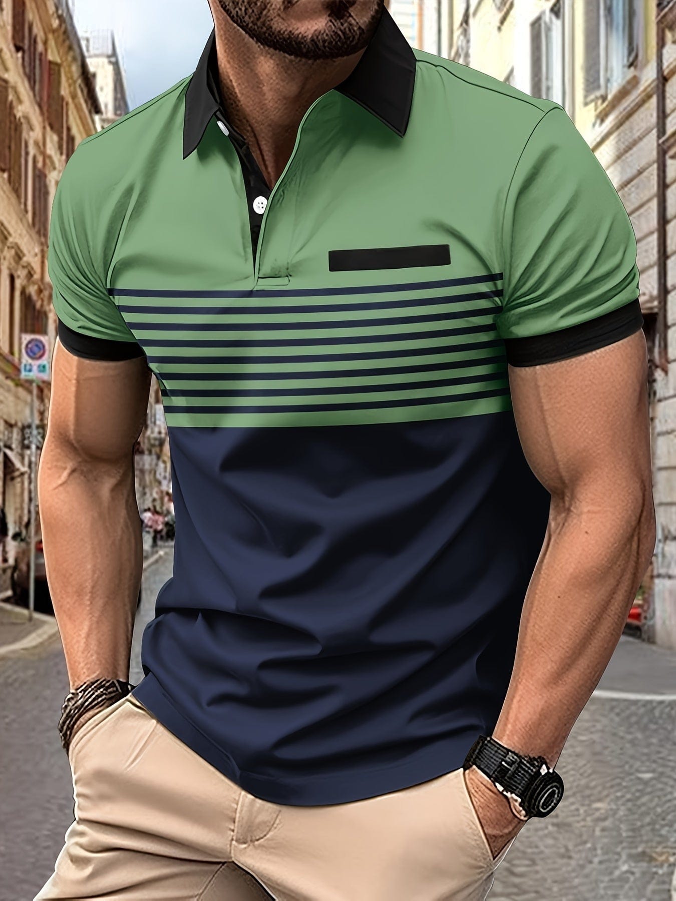 Louis Mens Polo Shirt Summer Striped Lightweight Breathable Comfort Great For Golf Enthusiasts And Casual Wear