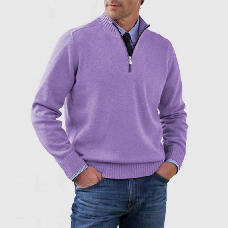 Oliver Mens Cotton Sweater With Zipper Mock Neck For Elegant Casual Winter Comfort