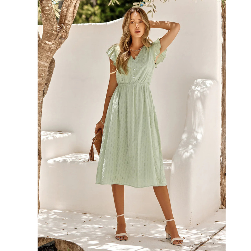 Elyna | Midi Summer Dress with Short Sleeves – Lightness and Elegance