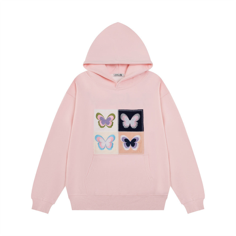 Hoodie with embroidered butterfly patch