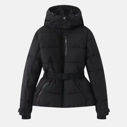 Farah | Women's Belted Winter Jacket — Graphic Elegance & Modern Warmth