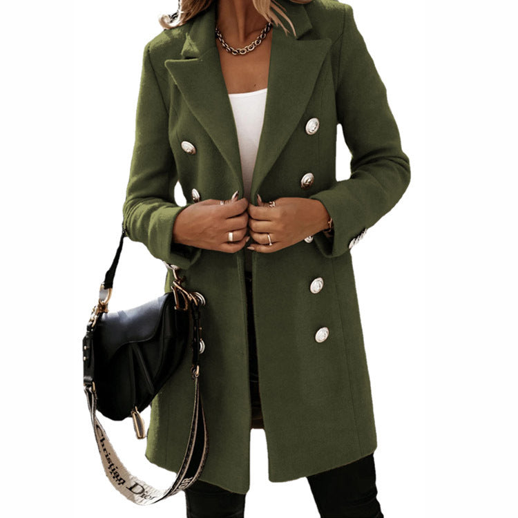 Double Breasted Long Coat With Lapel Collar For Autumn And Winter Elegant Polyester Fabric For Men And Women