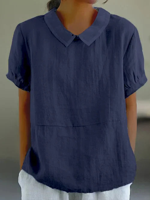Top in cotton and linen of solid color