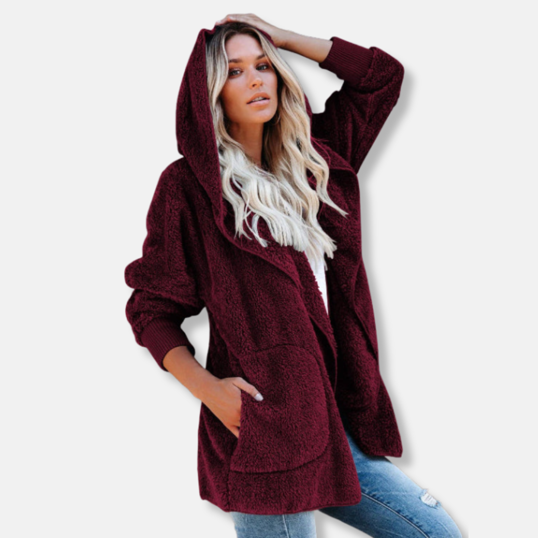 Nordisk Flair Womens Hooded Cardigan Sherpa Fleece Oversized Open Front With Pockets Cozy Layering