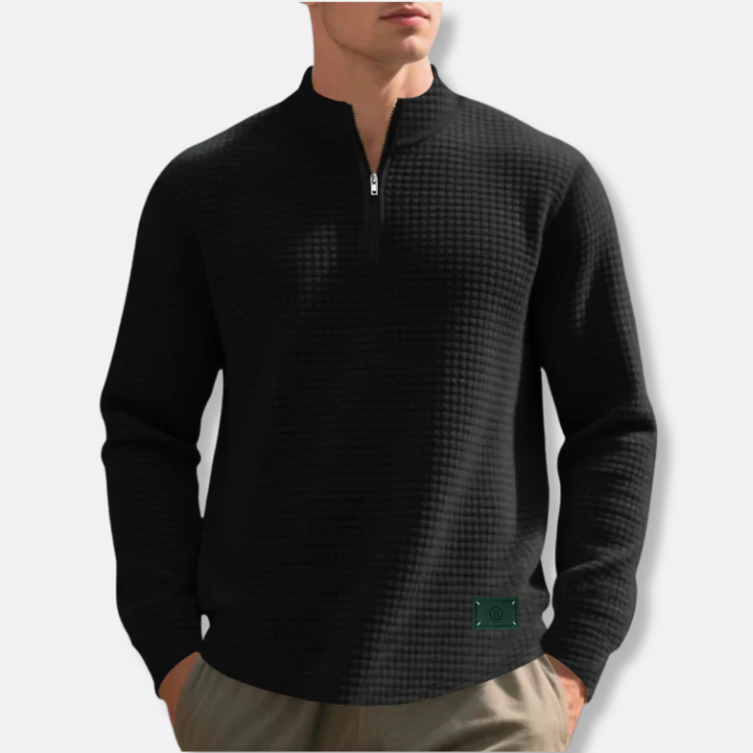 Men's Waffle Knit Regular Fit Mock Neck Quarter Zip Sweater For Cold Weather By TrendAura