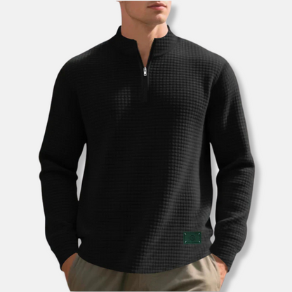 Men's Waffle Knit Regular Fit Mock Neck Quarter Zip Sweater For Cold Weather By TrendAura