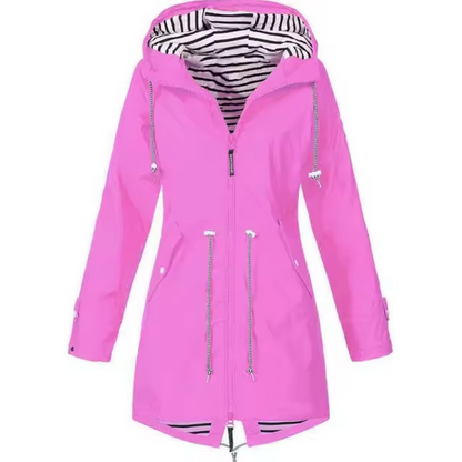 Léa Elegant Waterproof Raincoat For Women With Adjustable Waist And Hooded Lining