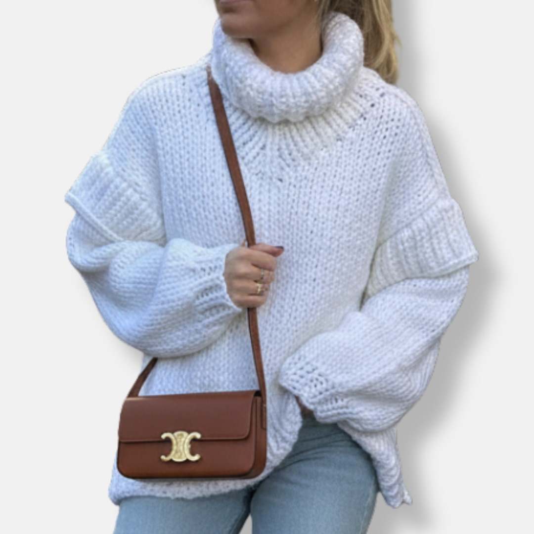 Women’s Pullover Sweatshirt – Chunky Knit Wool – Oversized Fit – Turtleneck Ribbed Cuffs