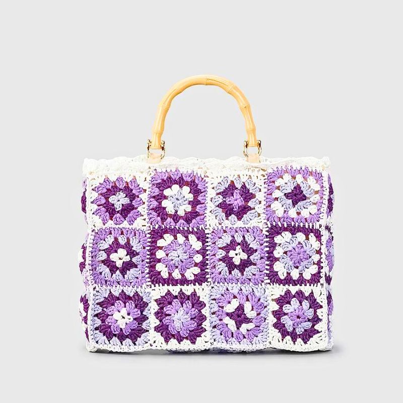TrendAura Corly Voyage Crochet Bag - Eco Friendly Handmade Boho Tote With Woven Bamboo Handle