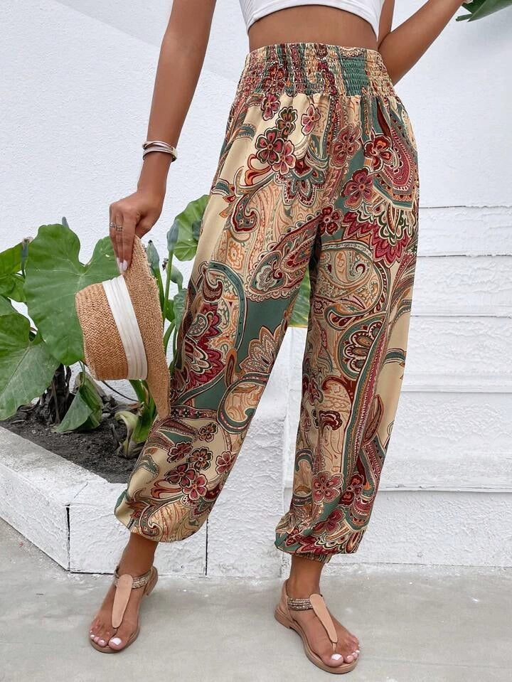 Harem pants for women - Bohemian elephant print - loose fit - elastic waist and cuffs