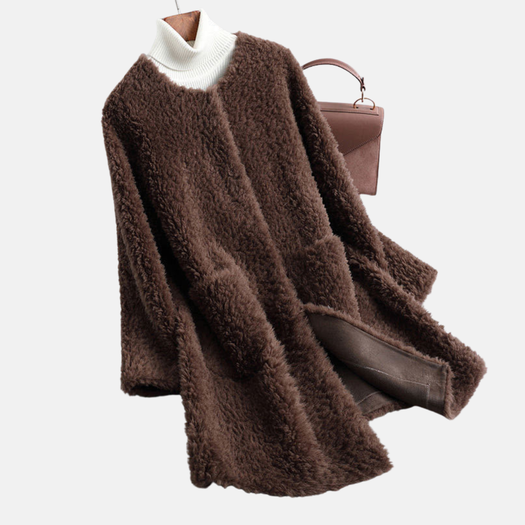 Women’s Coat - Faux Fur - Mid-Thigh Length - Open Front