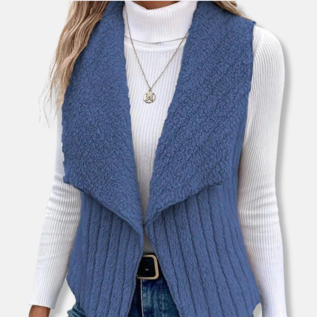 Women’s Vest - Knit Blend - Sleeveless - Shawl Collar - Hip Length