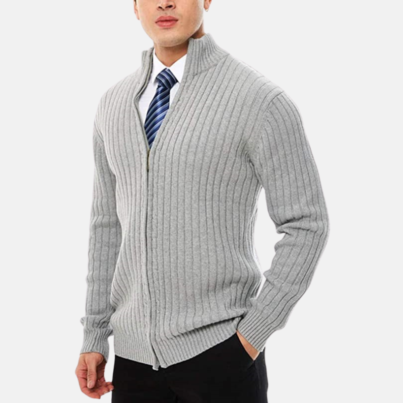 Men's Knit Blend Cardigan With Full Zip And Stand Collar Smart Casual Everyday Layer