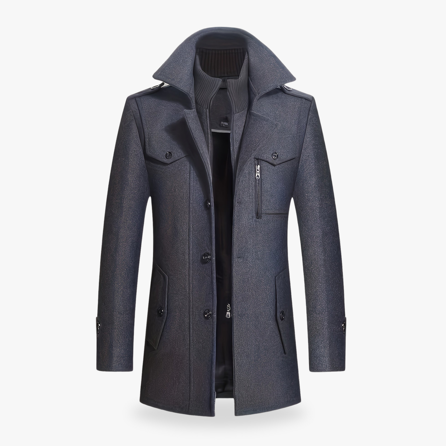 TrendAura Mens Wool Blend Coat Double Breasted Slim Fit Notch Lapel Hidden Zipper Winter Outerwear