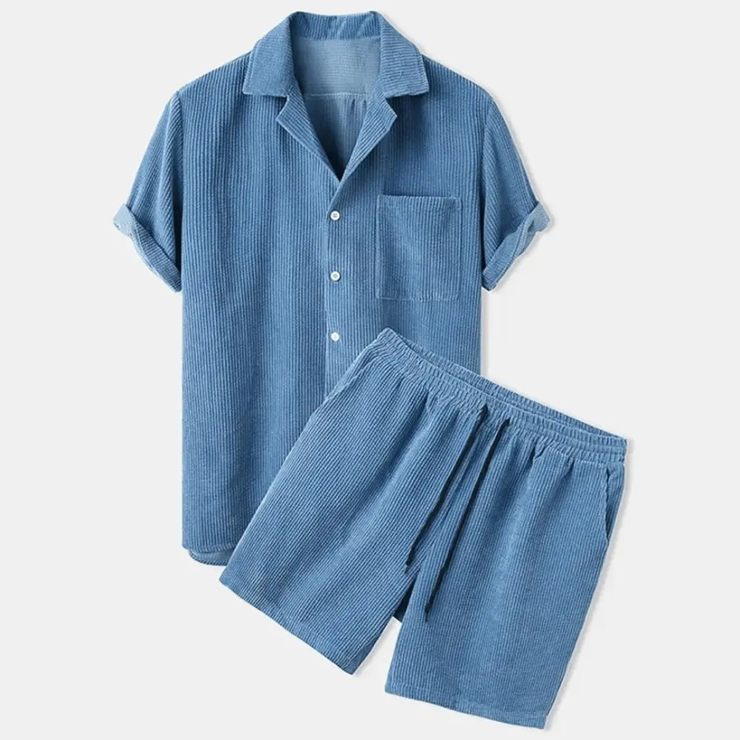 Austin Corduroy Retro Casual Set By TrendAura Mens Shirt And Shorts Limited Edition Premium Comfort