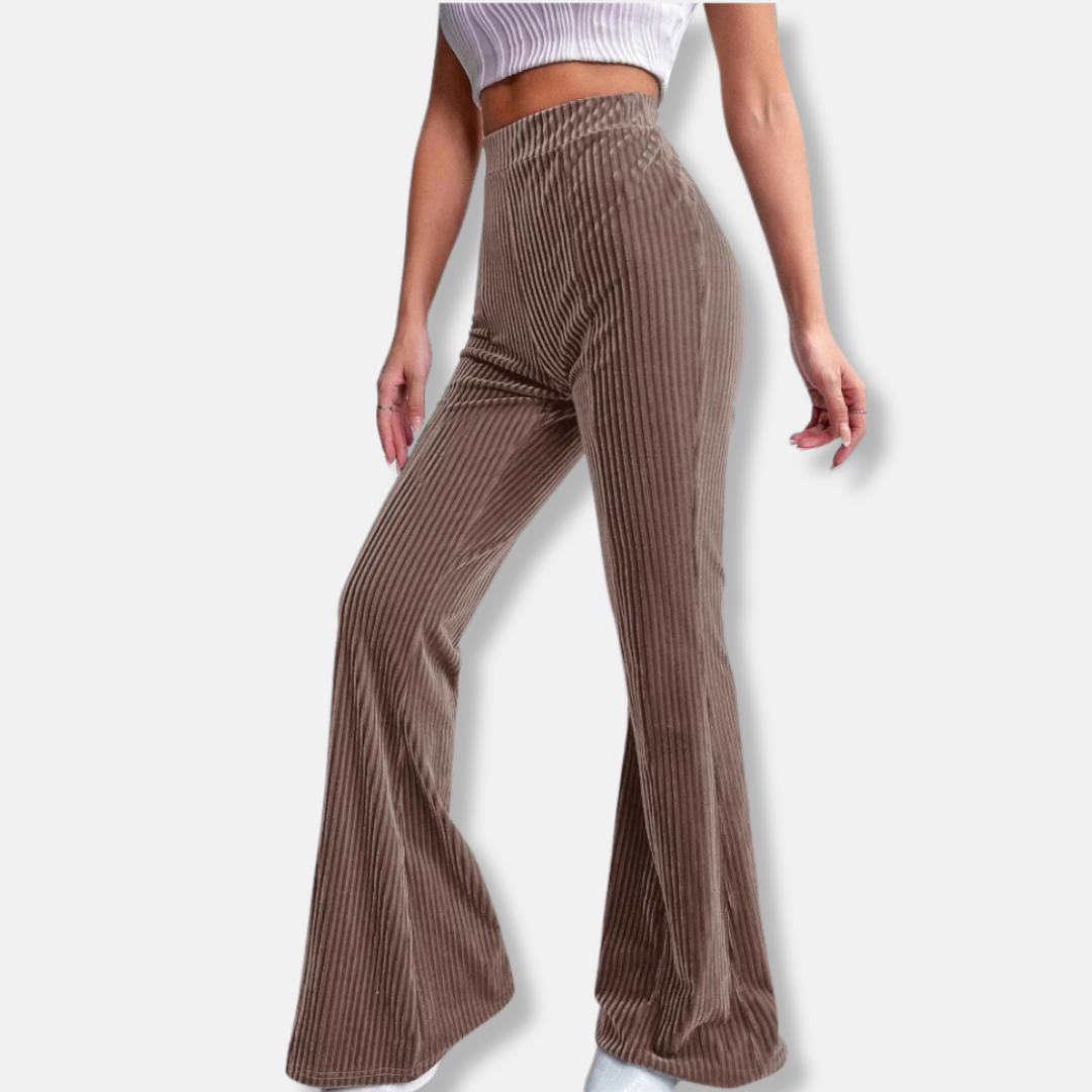 Nordisk-Flair Velvet Ribbed Wide Leg Flared Pants For Women High Waist Pull-On Comfort