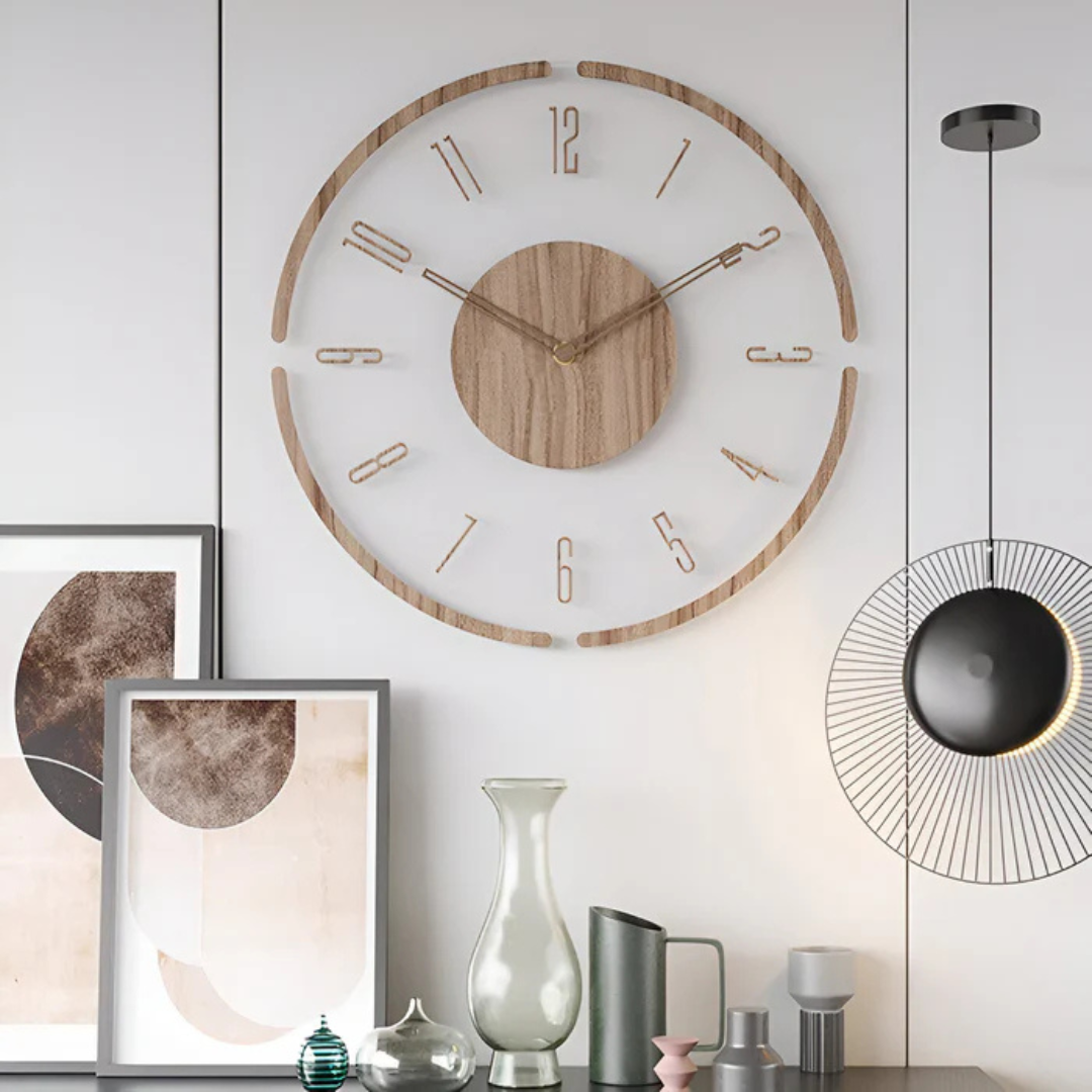 Nock Wall Clock Large Living Room Modern Acrylic Wood Silent Movement Luxury Design