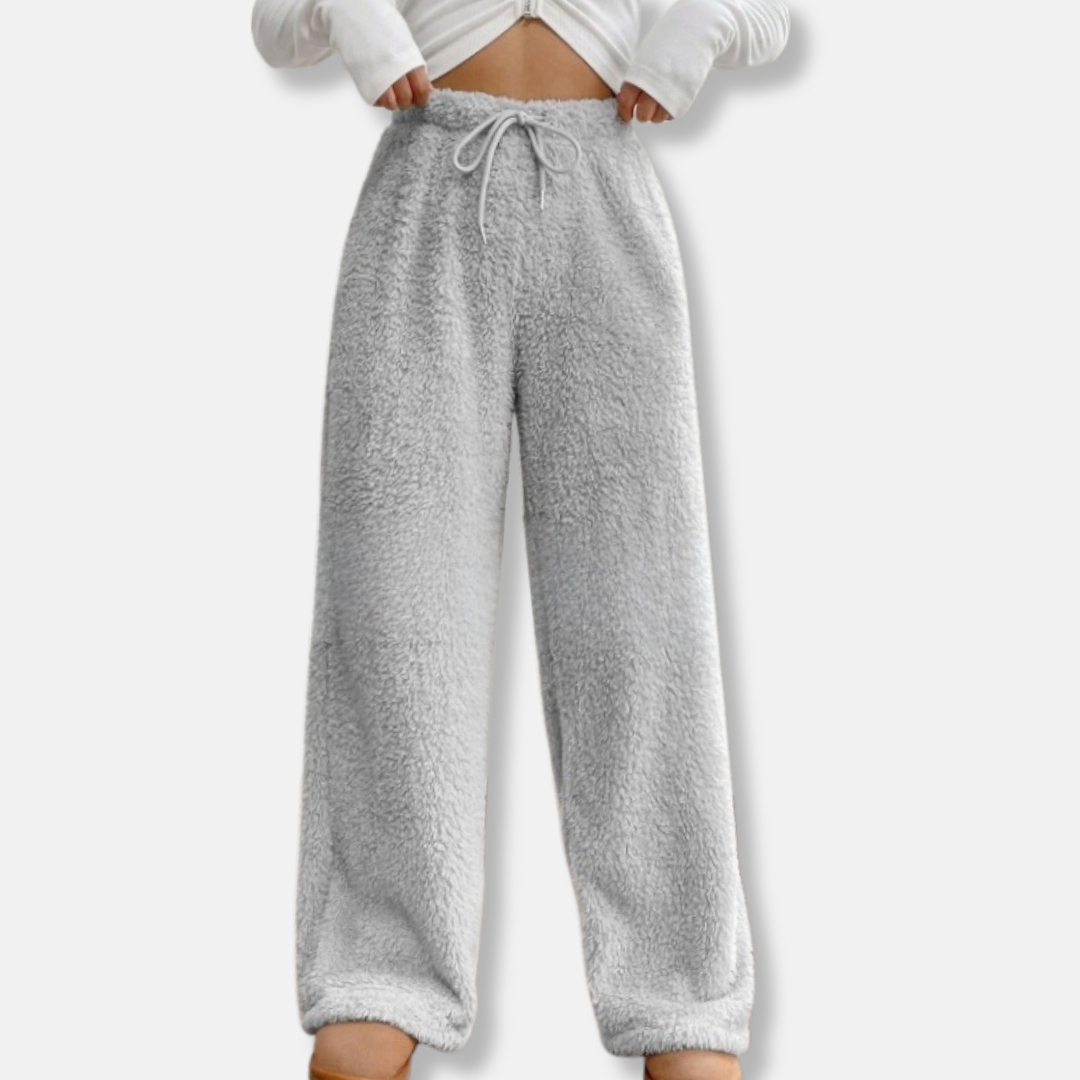 Women’s Lounge Pants – Plush Fleece – Loose Fit – Wide Leg – Drawstring Waist – Full Length