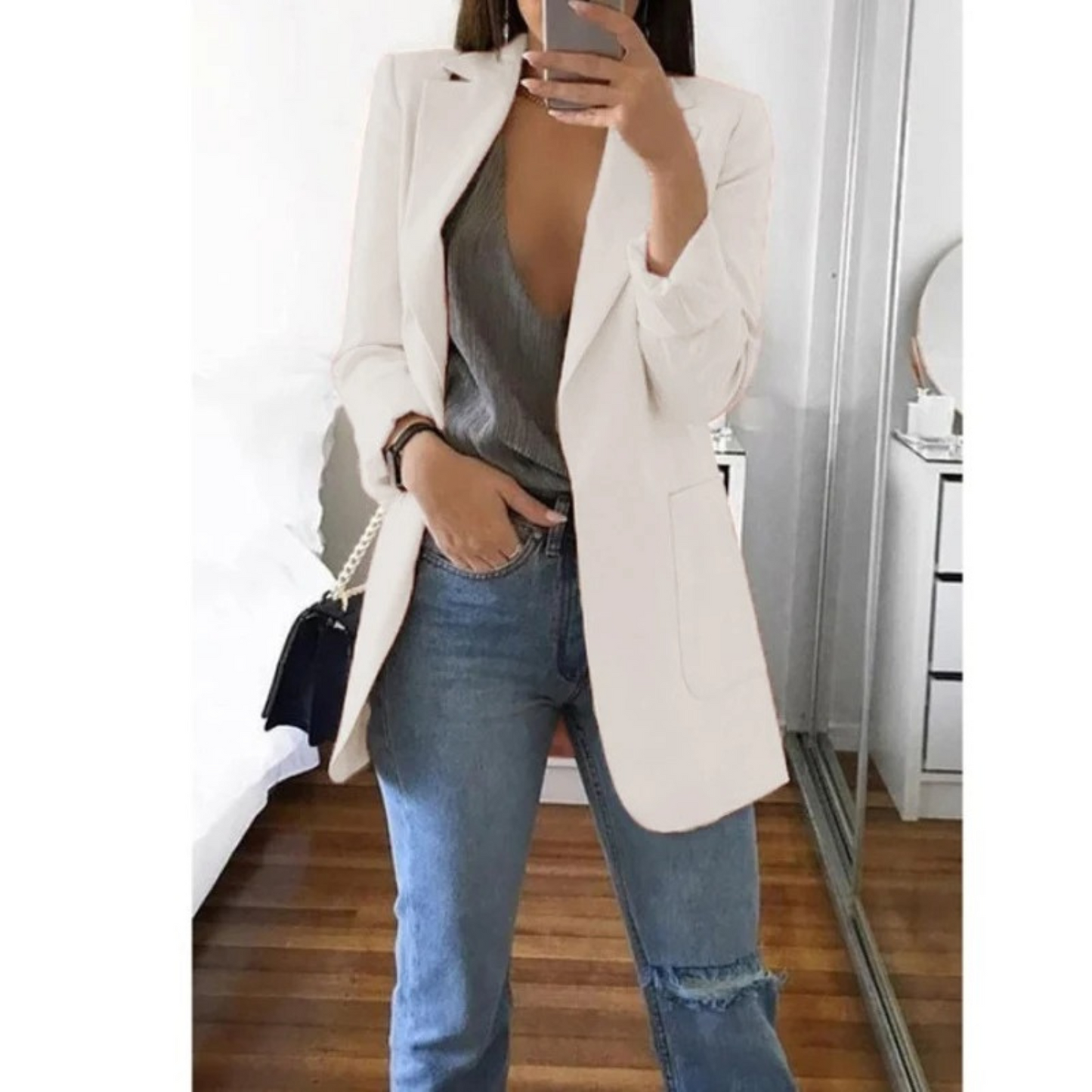 MODA Womens Long Blazer Khaki Stylish Office Ready All Day Comfort Professional Look