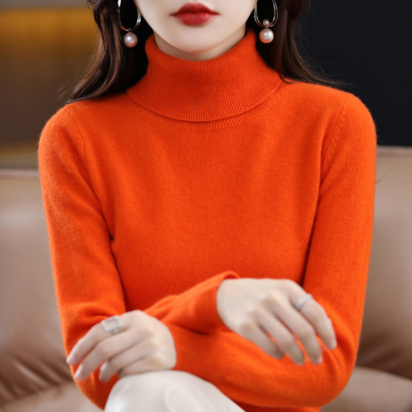 Elena Luxury Cashmere Turtleneck Sweater For Women Soft Cozy Knit All Season Elegance