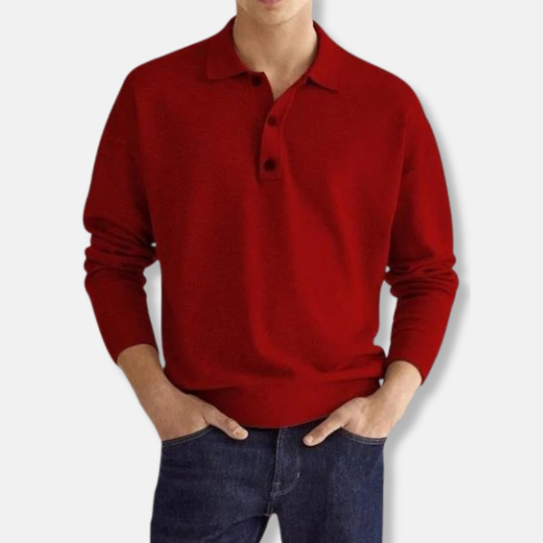 Men's Cotton Blend Polo Collar Sweater With Long Sleeve Relaxed Fit For Smart Casual