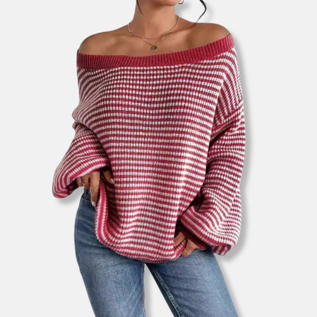 Women’s Sweater - Knitted - Boat Neckline - Lantern Sleeve