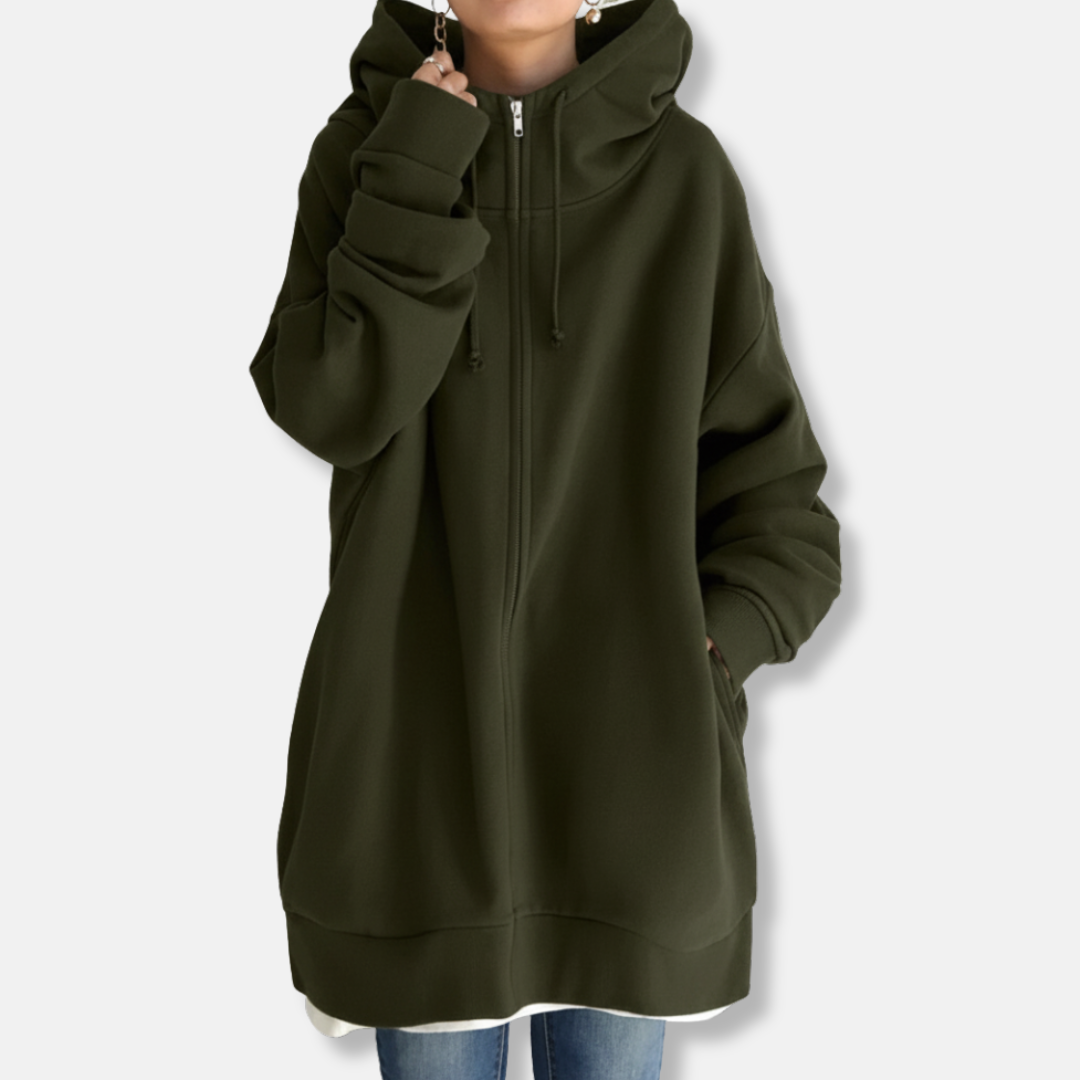 Women’s Hoodie – Oversized Fit – Plush Fleece Feel – Zip Front – Long Sleeve Casual Wear