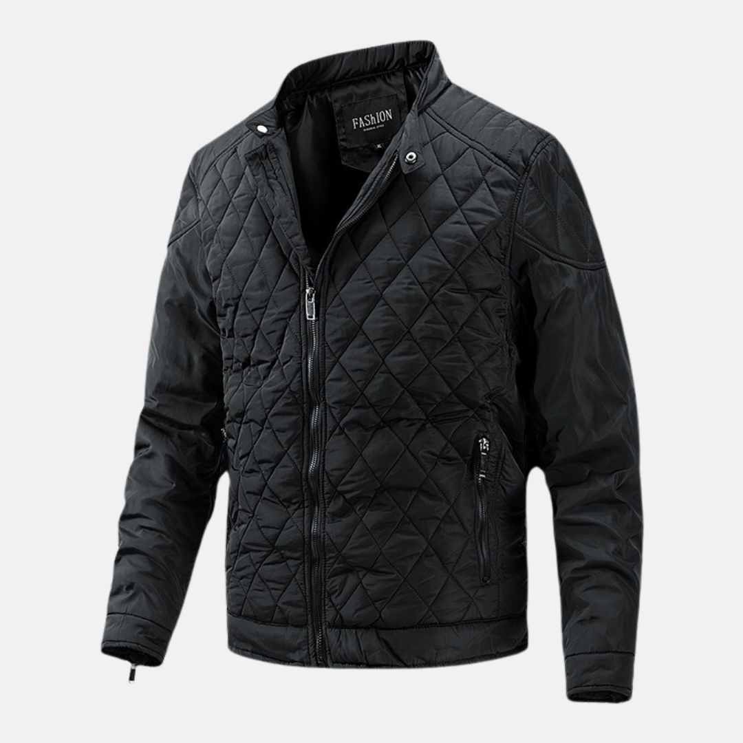 Men's Wool Blend Quilted Jacket With Diamond Quilted Pattern Slim Fit Stand Collar Winter Coat TrendAura