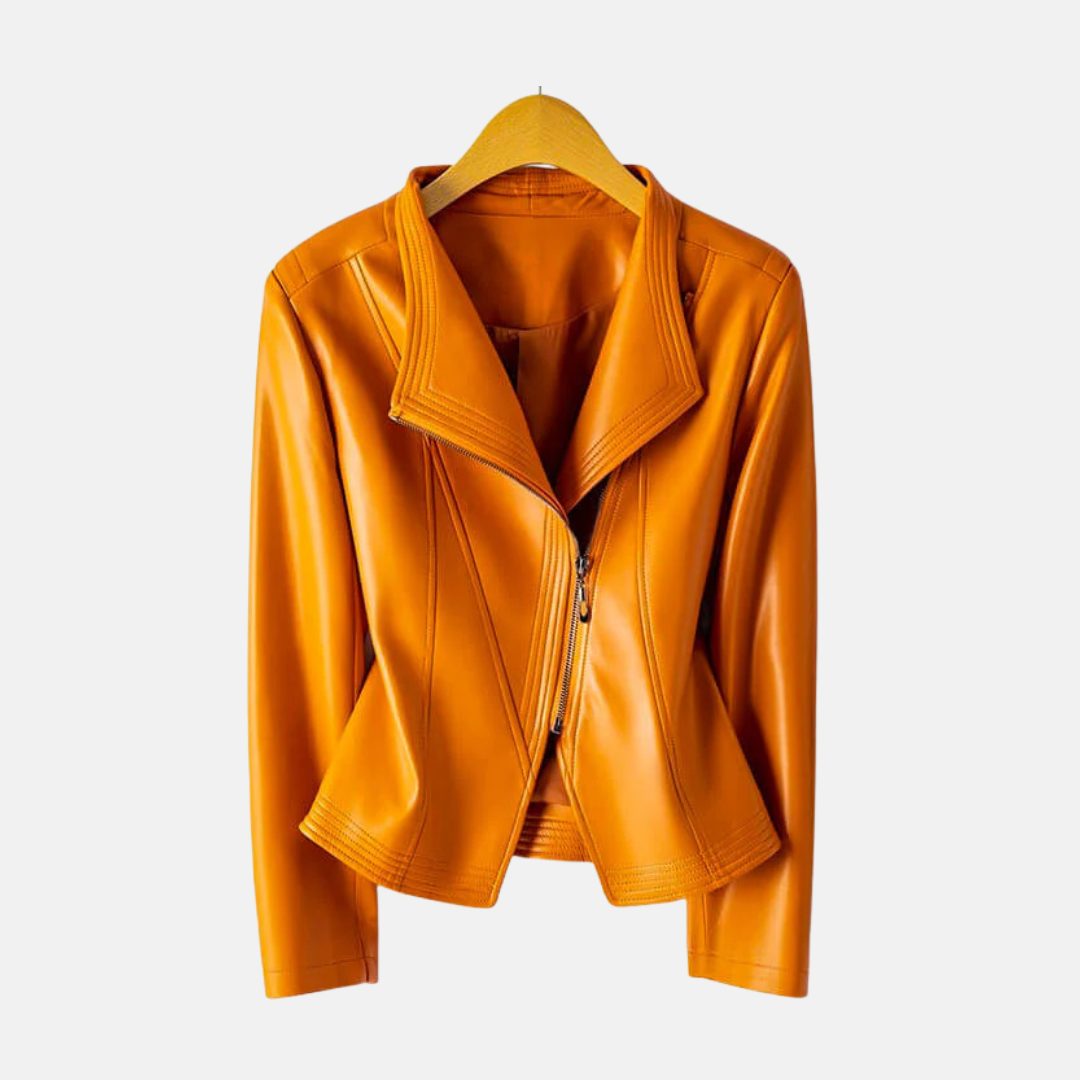 Women’s Jacket - Faux Leather - Cropped Length - Stand Collar - Asymmetrical Zipper
