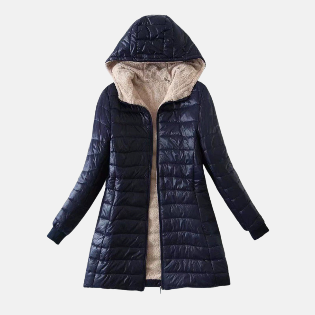 Women’s Puffer Coat – Hooded Quilted Design – Plush Lining – Mid-Length Regular Fit