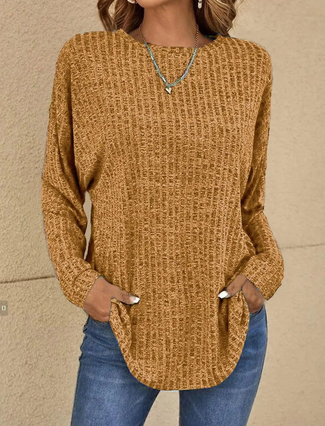 Women’s Pullover Sweater – Relaxed Fit – Soft Knit – Ribbed Texture – Long Sleeve Casual