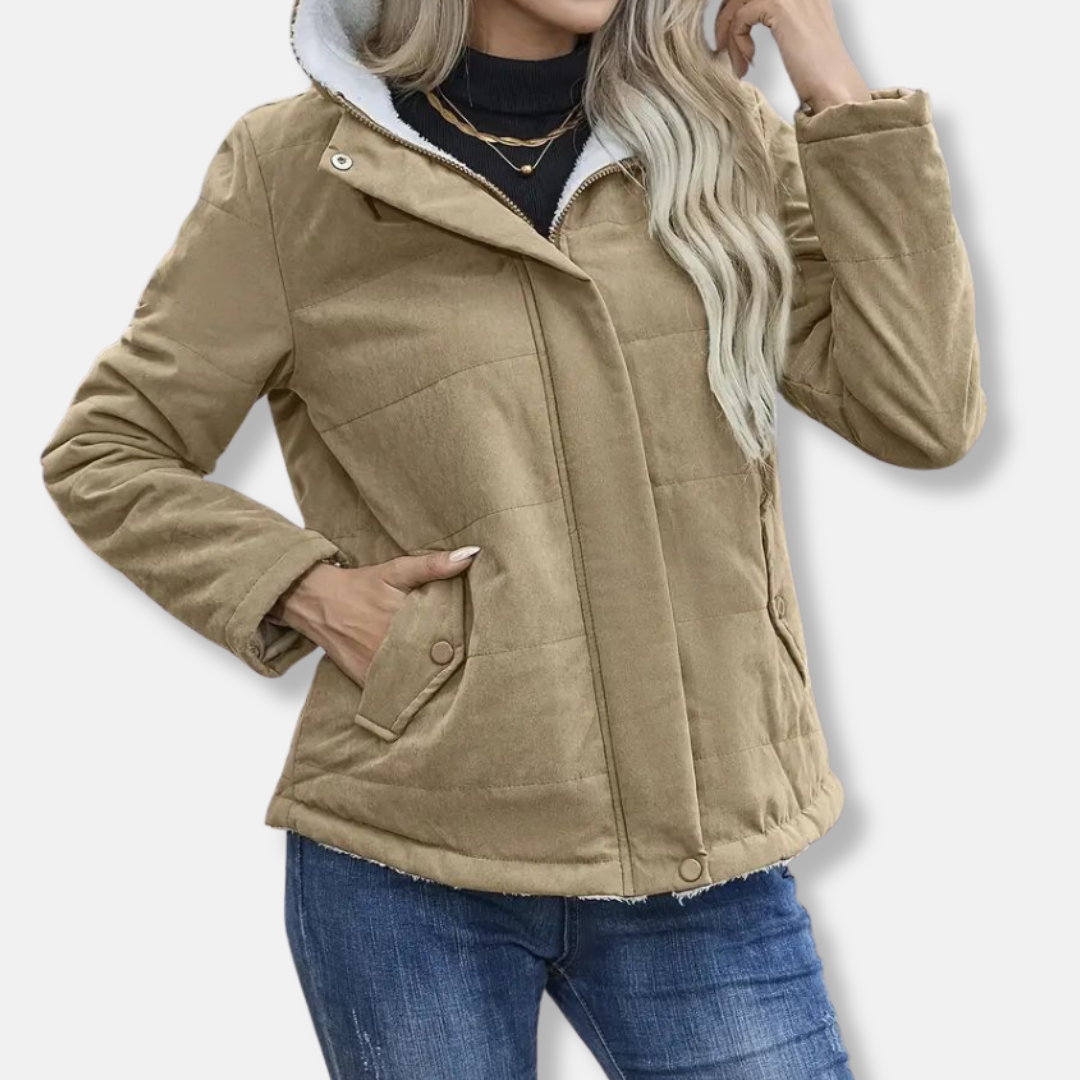 Women’s Short Coat – Quilted Insulation – Plush Fleece Lining – Hooded – Full Zip