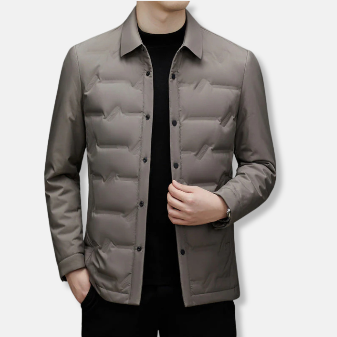 Nordisk Flair Mens Down Jacket Slim Fit Quilted Button Front Water Resistant Waist Length