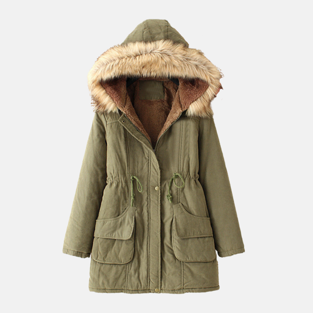 TrendAura Womens Parka Coat Slim Regular Fit With Sherpa Lining And Faux Fur Hood For City Winter Warmth