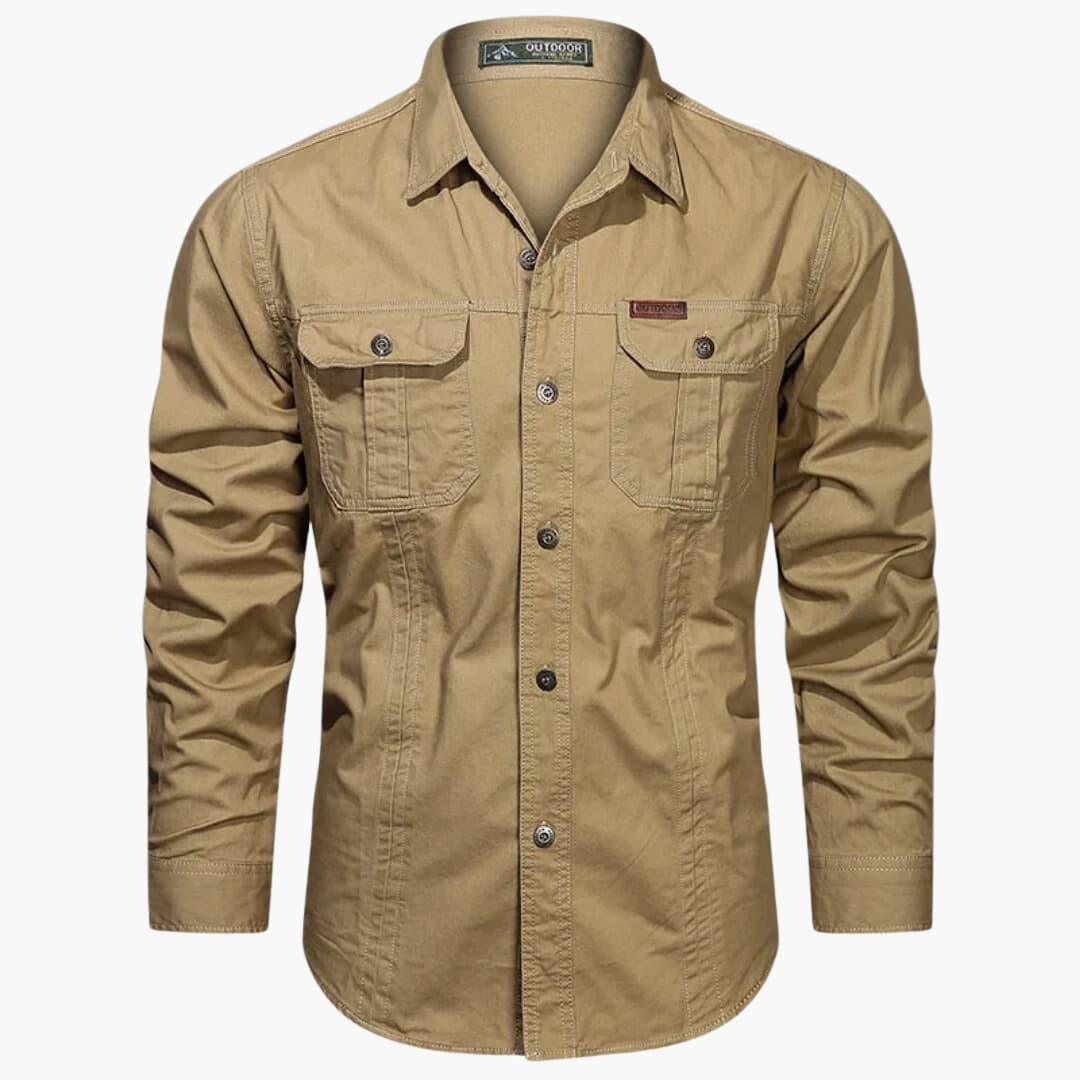 Men's Classic Cargo Shirt Long Sleeve Chest Flap Pockets For Outdoor Adventurers