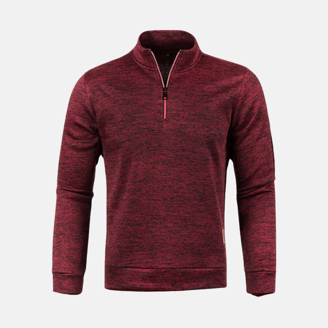 Men's Micro Textured Knit Quarter Zip Sweatshirt Stand Up Collar Regular Fit Black