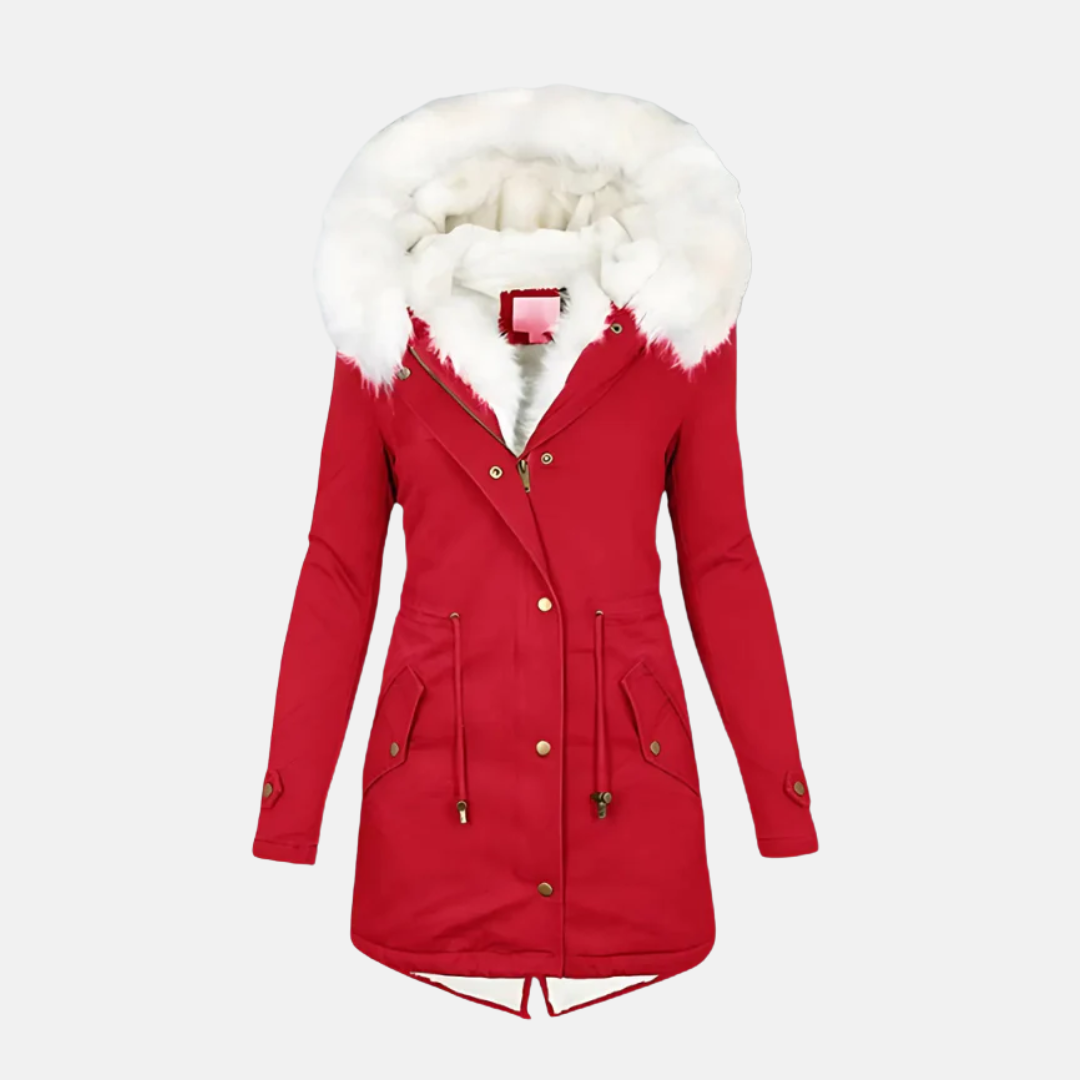 Women’s Parka Coat – Slim Fit – Faux Fur Hood – Water-Resistant – Mid-Length