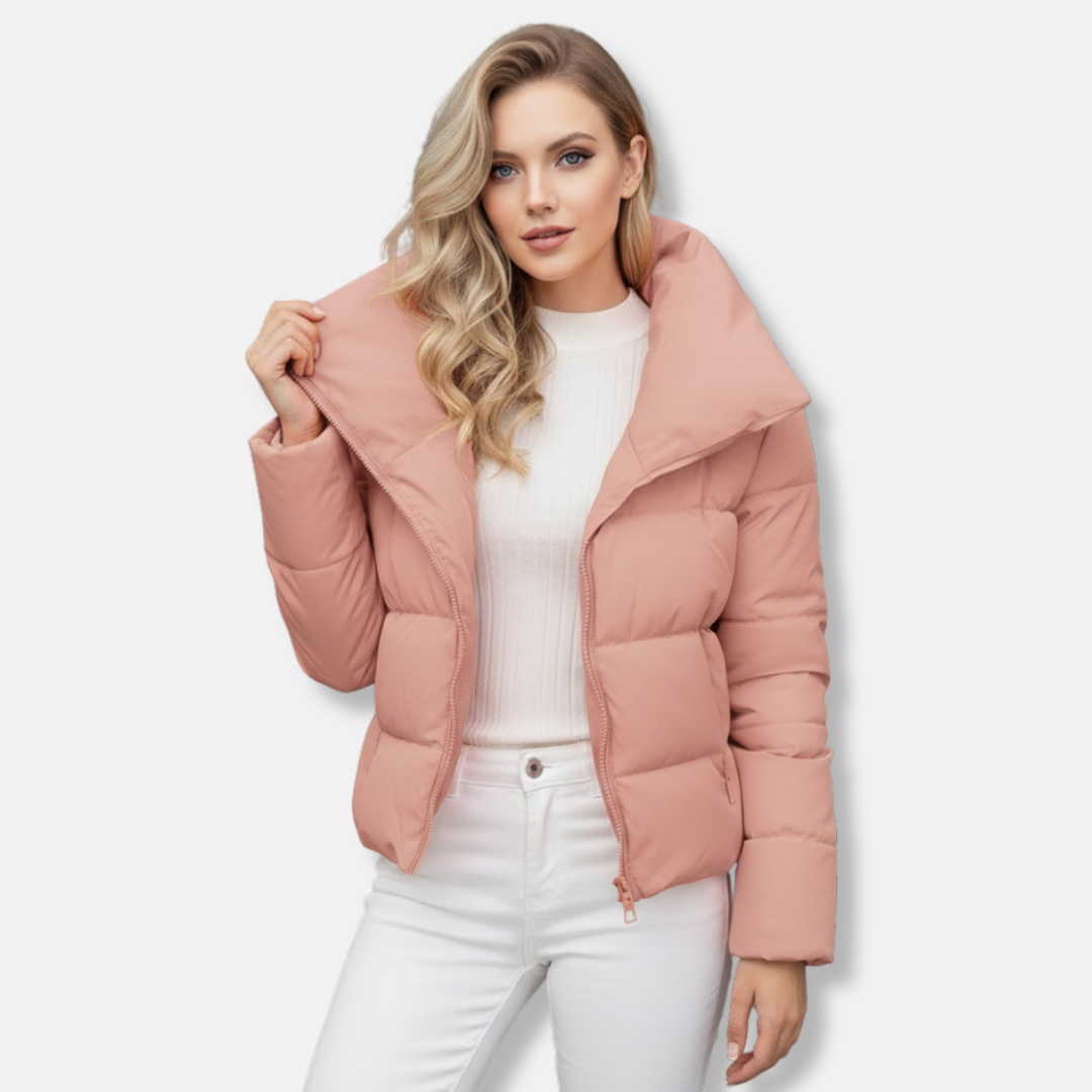 Women’s Quilted Coat – Regular Fit – Padded Warmth – Funnel Neck – Asym Zip Closure