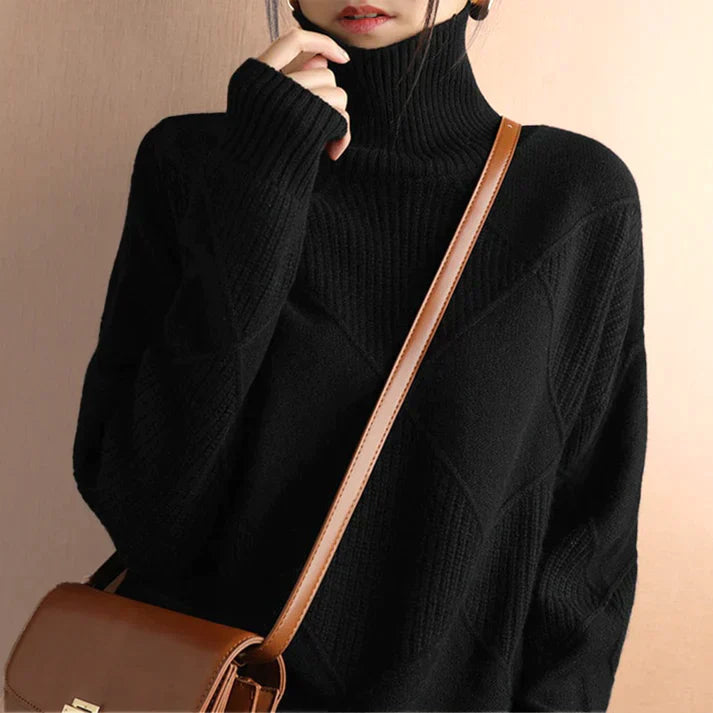 Women’s Pullover Sweater – Wool Blend – Oversized Fit – High Neck Ribbed Knit