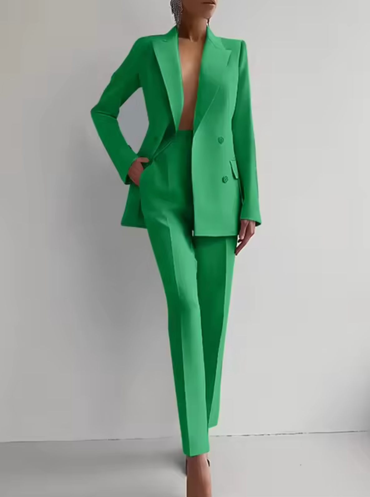 TrendAura Women Tailored Double Breasted Blazer And High Waisted Trousers Suit For Professionals