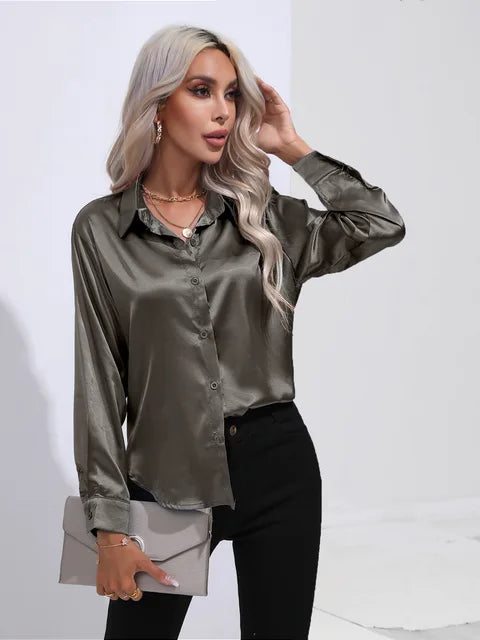 Elegant Buttoned Blouse For Women | Long Sleeves Relaxed Fit