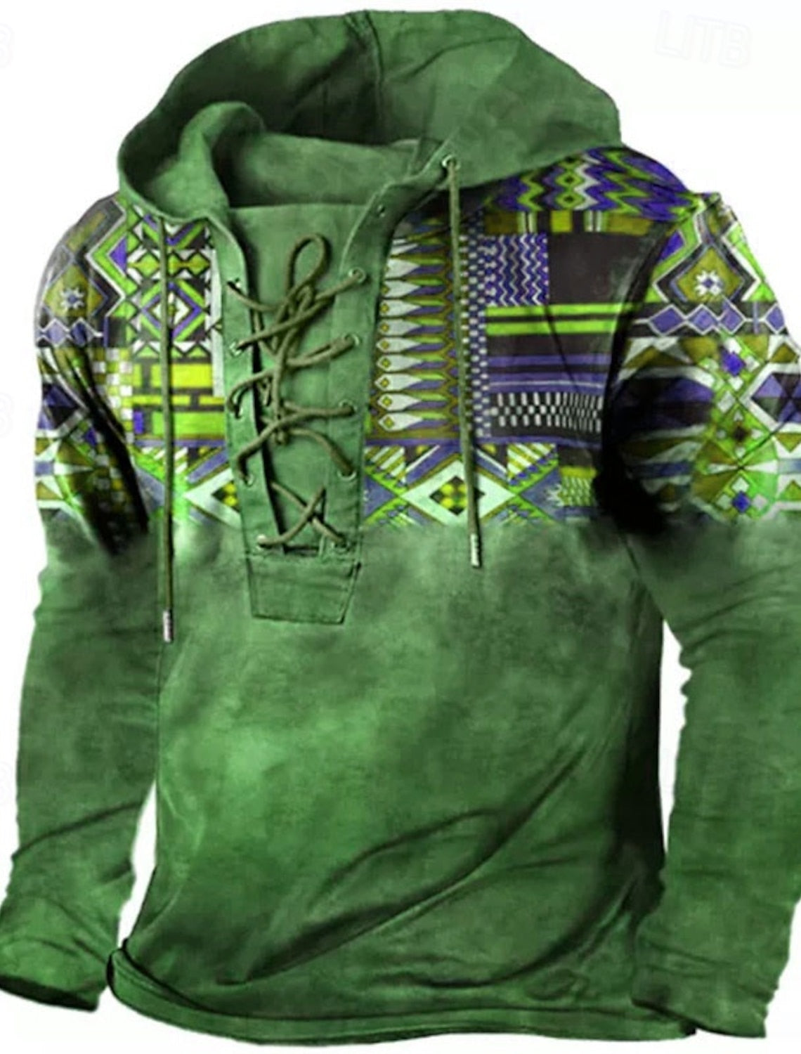Mens Ethnic Style Hoodie Eye Catching Modern Design For Fashion Forward Men Layering Ready Distinctive Cultural Flair