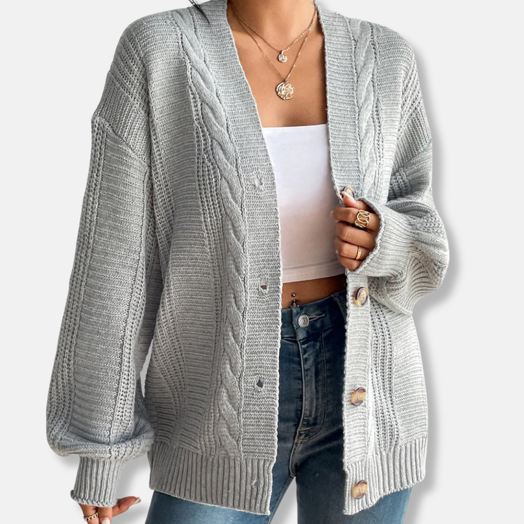Women’s Cardigan – Wool Knit – Cable Pattern – Oversized Fit – Button Front