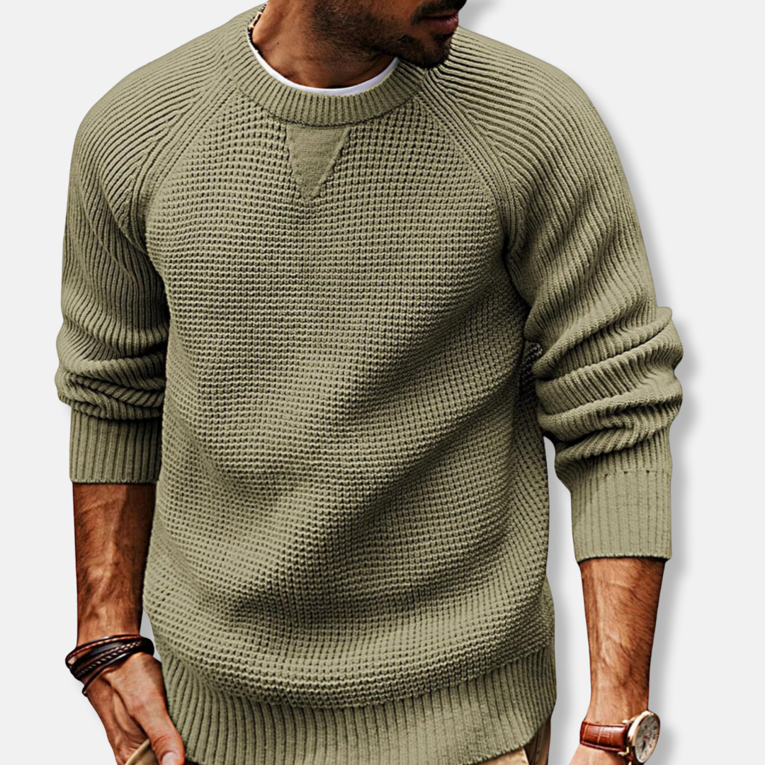 Men's Knit Texture Crew Neck Sweatshirt With Long Raglan Sleeves For Casual Fall Style And Comfort