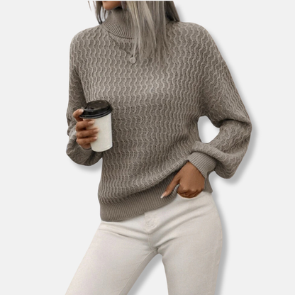 Women’s Sweater - Knit Fabric - Turtleneck - Balloon Sleeves