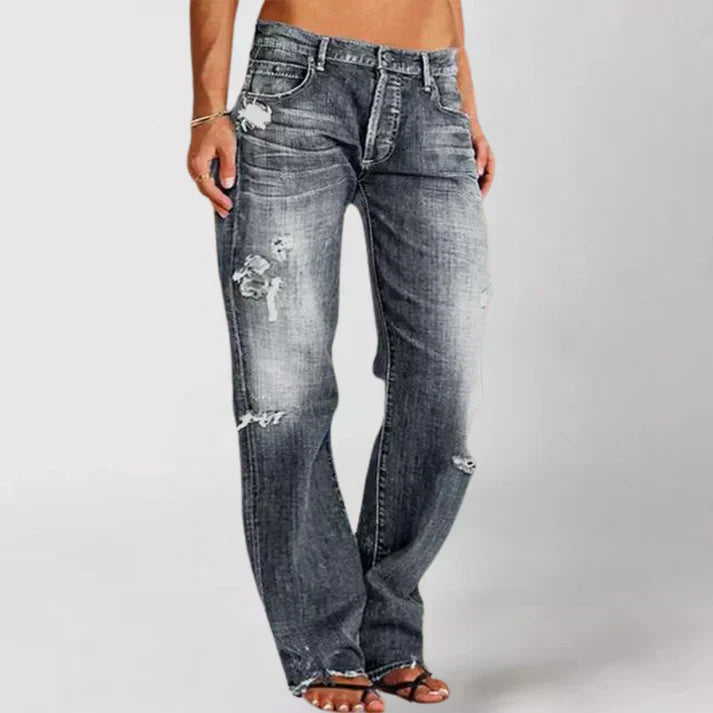 Women's Jeans - Relaxed Fit - Mid Waist - Distressed Details - Casual Streetwear