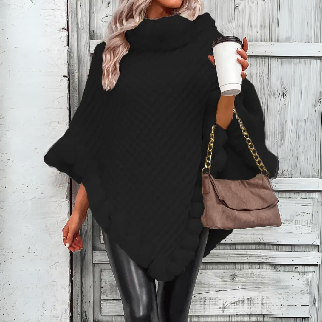 Liv Lux Knit Cape With Plaid Stripes And Faux Fur For Warmth And Comfort For The Modern Woman Everyday Chic