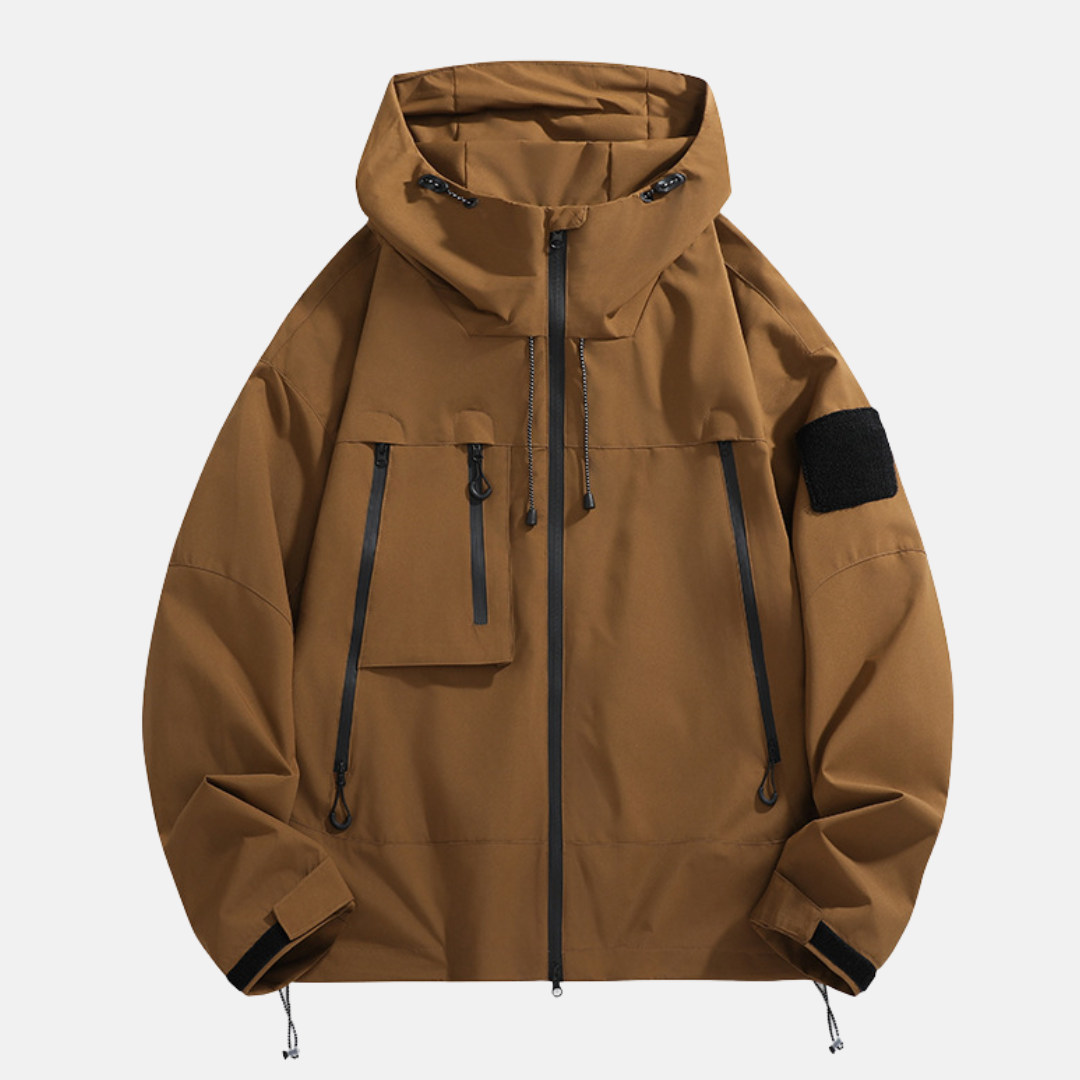 Men's Waterproof Jacket With Relaxed Fit And Adjustable Hood Utility Pockets Outdoor Weather Gear